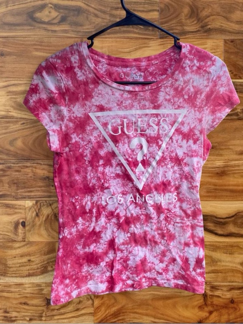 GUESS Pink Tie-Dye Logo Tee